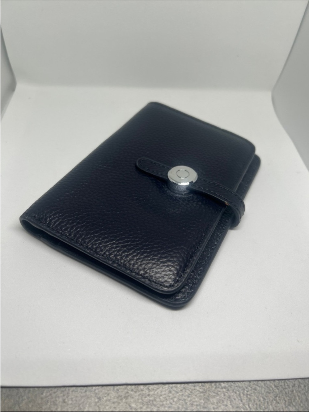 Leather Card Wallet with Snap Strap - Black